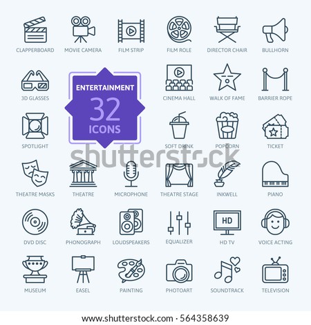 Entertainment icon set - outline icon collection, vector