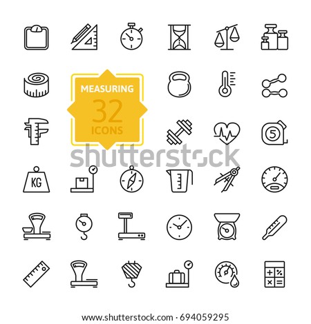 Measuring related web icon set - outline icon set, vector, thin line icons collection