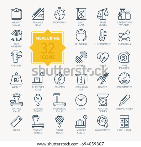Measuring related web icon set - outline icon set, vector, thin line icons collection