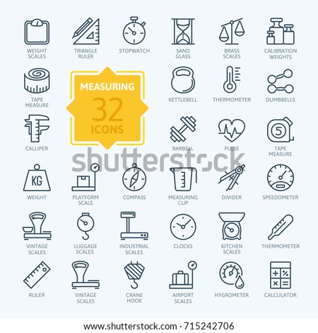 Measuring related web icon set - outline icon set, vector, thin line icons collection