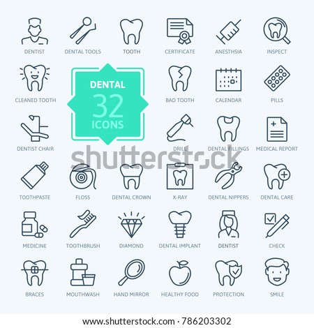 Dental - outline icon set, vector, simple thin line icons collection