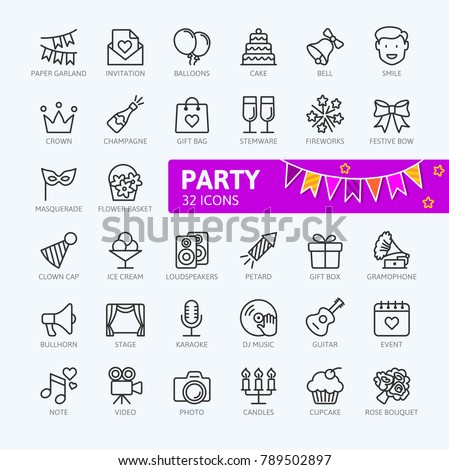 Party, Birthday, celebration elements - minimal thin line web icon set. Outline icons collection. Simple vector illustration.