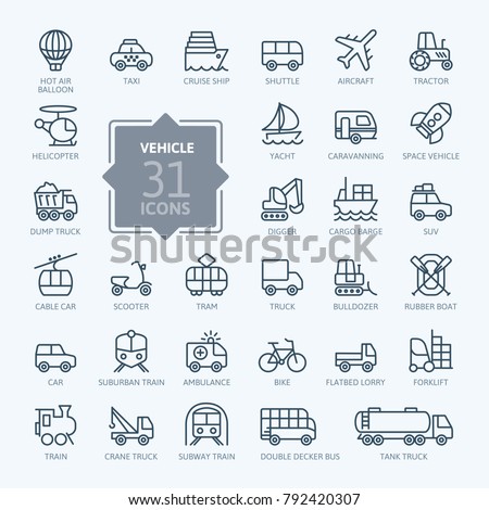 Transport, vehicle and delivery elements - minimal thin line web icon set. Outline icons collection. Simple vector illustration.