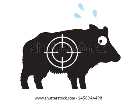 Frightened wild boar with cold sweat and crosshair / vector, isolated