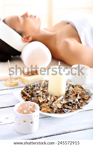 Aromatherapy, beautiful woman during treatments in the spa salon.  Facials, beauty treatments, natural spa