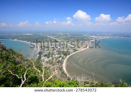mountain and two bay blue sea ans blue sky background