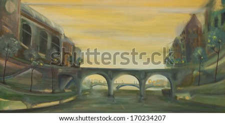 River, houses and bridges