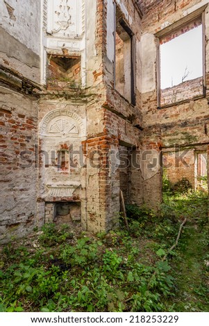 Destroyed room in the ruined palace of vegetation inside