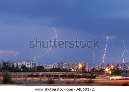Thunder storm over the city