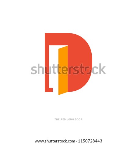 Abstract red letter D with an open door