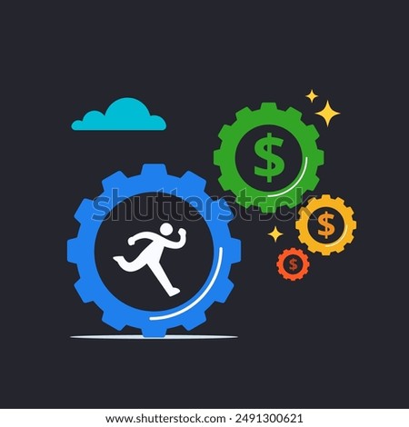 A person is running in a cog system. Isolated Vector Illustration