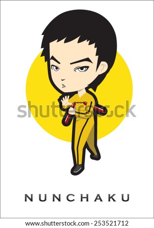 Man Pose with nun-chuck. Vector Illustration