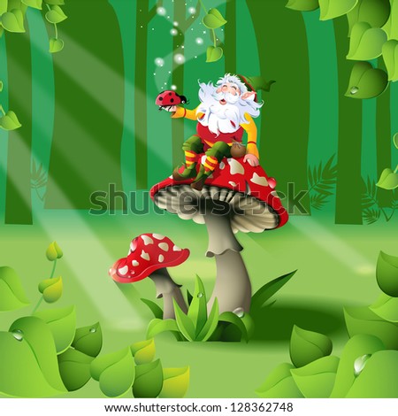 Laughing Gnome On A Mushroom Illustration  (With Path)