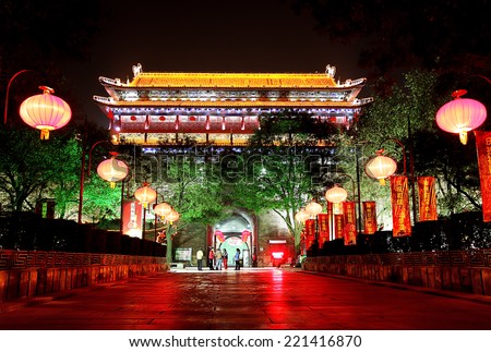 XIAN, CHINA - MAY 21, 2009: night scene of South Gate in Xian, China on May 21, 2009. Xian South Gate is one of the most popular tourist attractions in China. Canon 5D.