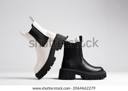 black and white boots. fashion shoes still life. stylish photo in the studio ストックフォト © 