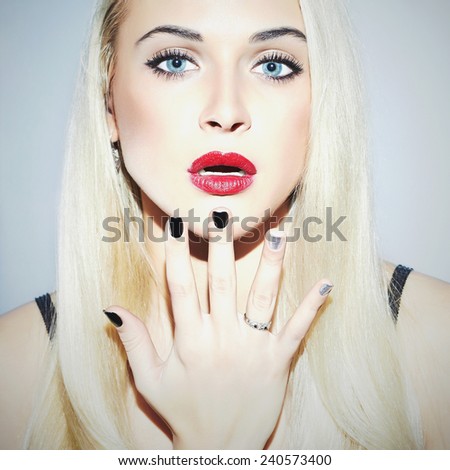 Beautiful blond Woman with Manicure.Sexy Beauty Girl.Make-up