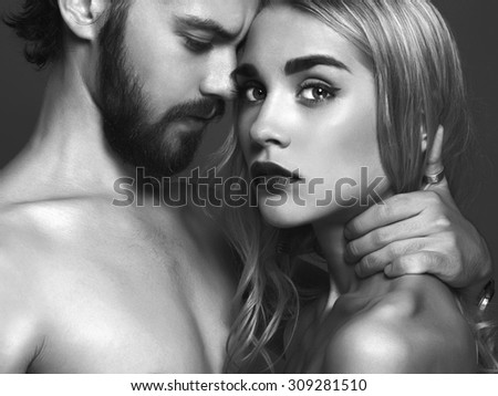 lovely beautiful couple monochrome portrait.romantic woman and handsome man.boy and girl together