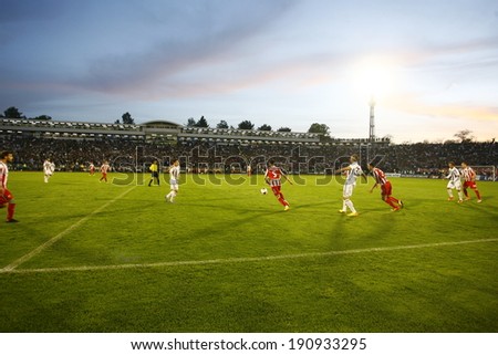 SERBIA, BELGRADE - APRIL 27, 2014: Eternal rivals have met 146th times in the Eternal soccer derby, FC Partizan and Red Star from Belgrade, Partizan won in this match, was played on 27 April.