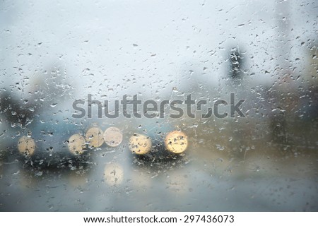 Rain drops on window, rainy weather, rain background, rain and bokeh