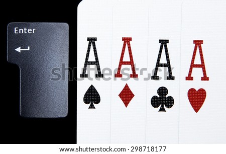internet casino poker four of kind aces cards combination hearts on keyboard