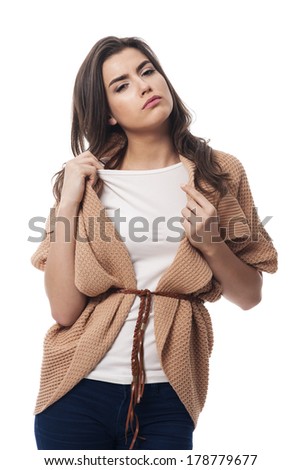 Sweaty woman in warm clothing
