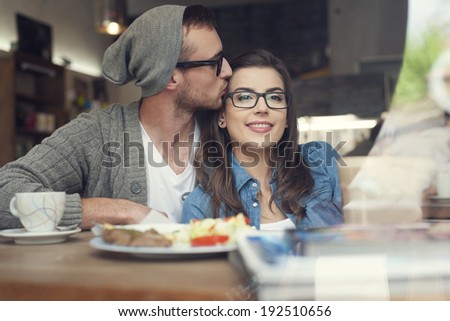 Romantic time of couple at cafe