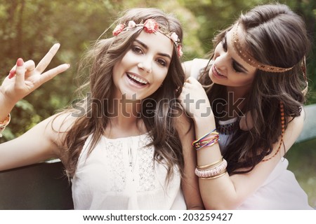Portrait of two hippie women