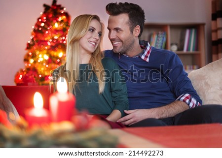 Special moments for couple in Christmas time, dark lighting