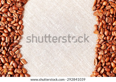 Coffee frame on the rough cloth background