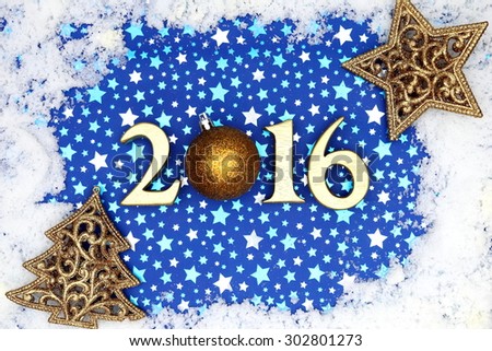 Christmas frame with golden 2016 letters, close up