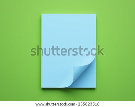 Blank Blue Paper Notepad isolated on green background