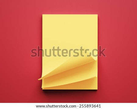 Blank Yellow Paper Notepad isolated on red background