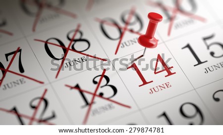 June 14 written on a calendar to remind you an important appointment.