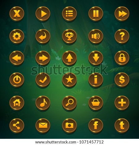 Set buttons for game user interface on green background. Vector illustration images to the computer game Shadowy forest GUI to create buttons, banners, graphic elements.