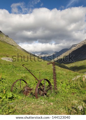French Alps, Vanoise mountains, Savoie, old agricultural machine