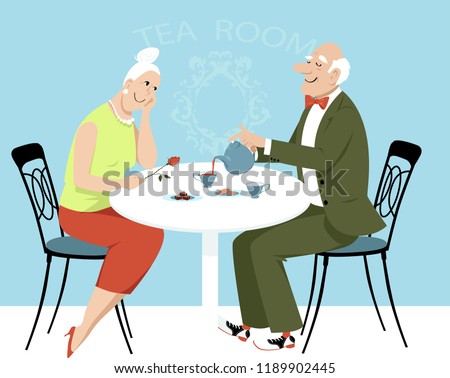 Interesting. characture older couple having coffee Speaking, characture older couple having coffee there other