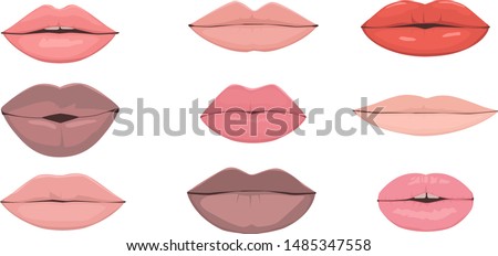Set of realistic racially diverse vector illustrations of human lips, male and female, EPS 8, no transparencies 