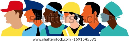 Profile of members of essential workforce, EPS 8 vector illustration 