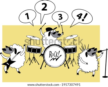 Seep rock band playing music on stage, EPS 8 vector silhouette over colored layers Stok fotoğraf © 