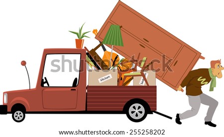 Man Loading A Truck With Furniture, Vector Illustration - 255258202 ...