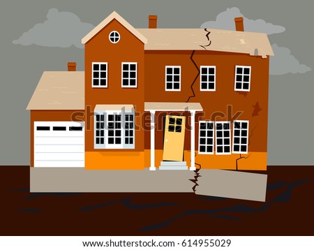 House falling apart because of a foundation failure, EPS 8 vector illustration