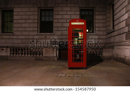 London telephone booth at night