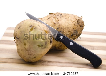 Brown big Potato with knife