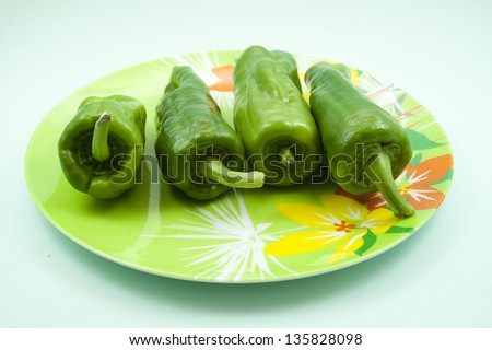 Green Bell pepper on Plastic Plate