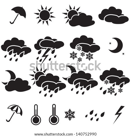 Weather Icons: sun, cloud, snow, rain, umbrella