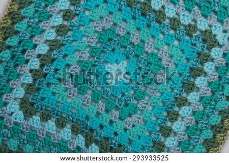 Granny squares, home craft in blue.  Art craft: Vera Smets.