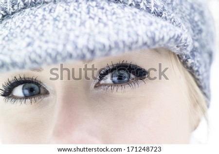eyes of a young woman with make up, close up outdoor  shot