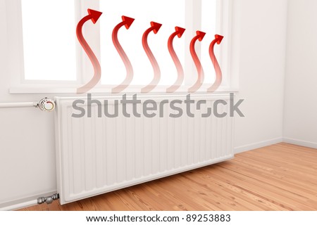 Ascending Arrow Graph on central heating radiator conceptual of increasing costs of energy.