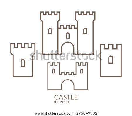 Castle. Icon set. Outline castles on white background. Vector illustration