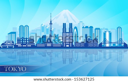 Tokyo city skyline detailed silhouette. Vector illustration                